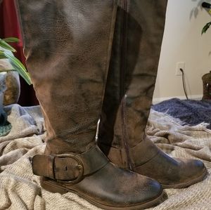 Bass and Co. Distressed Leather Boots with Buckle